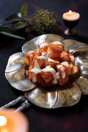 Butternut Squash Bravas with Sweet Garlic Yogurt Drizzle