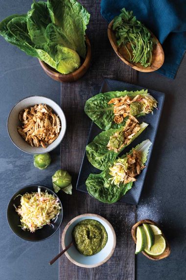 Chicken Taco Lettuce Wraps with Tomatillo Salsa Verde