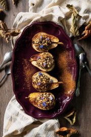 Cinnamon Baked Pears with Chia, Hemp, Cacao, and Almond Granola