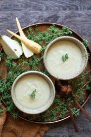 Potato Parsnip Pear Soup with Smoked Gouda