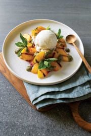 Sweet Mint Pesto with Grilled Peaches